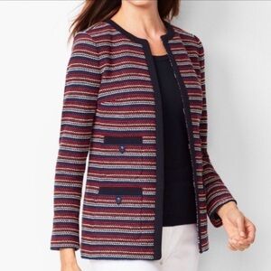 EUC Talbots Tweed Like 4 Pocket Bouclé Jacket in Red Blue and White size Large